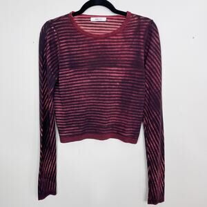 George Loves Stripe Print Long Sleeve Top Red Black Crew Neck Cotton Made in USA